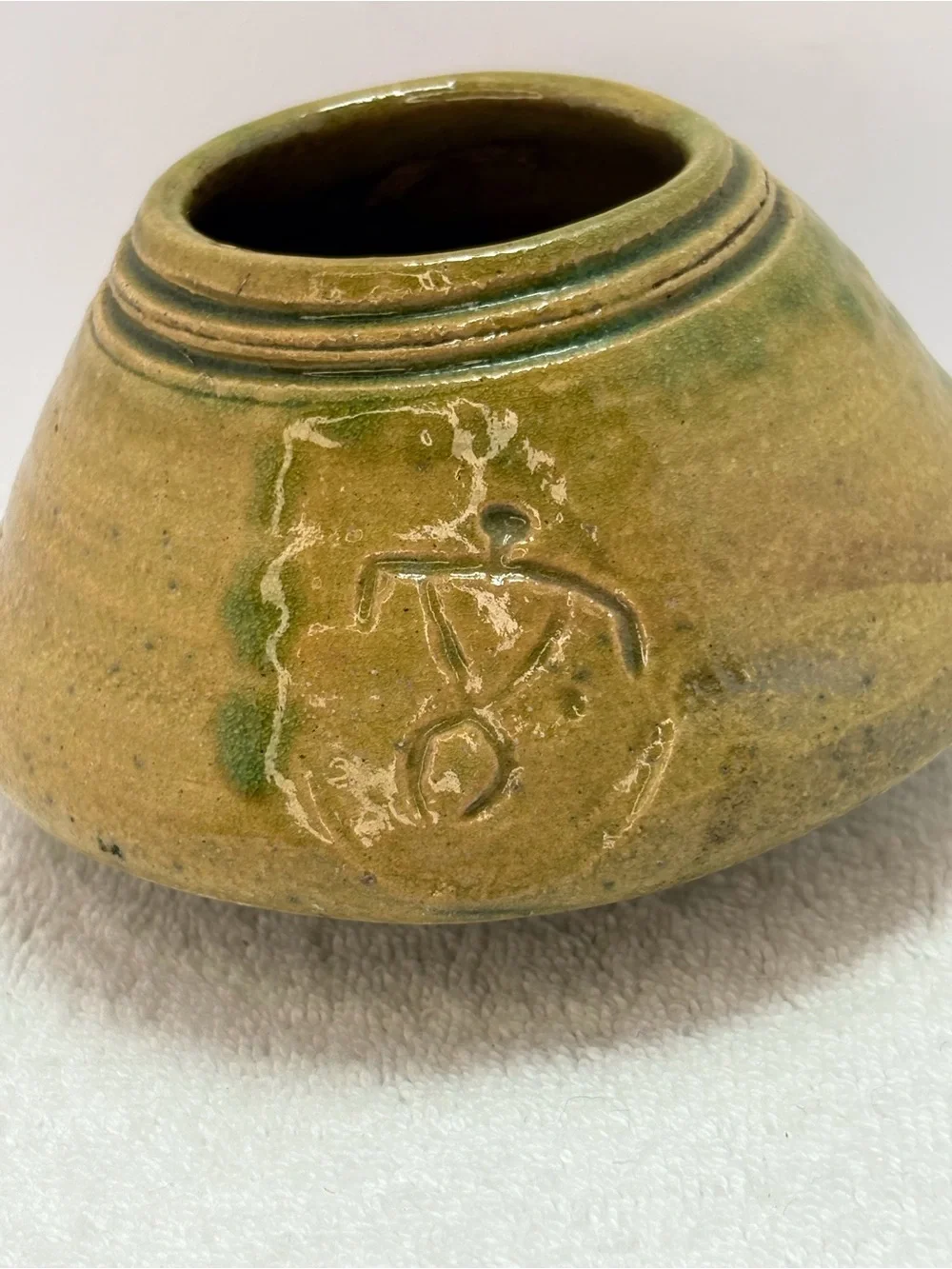Petroglyph Green Glazed Ceramic Accent Vessel